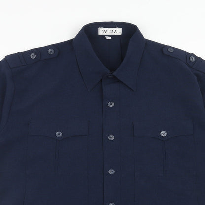HM LINE Womens Blue Polyester Basic Button-Up Size L Collared