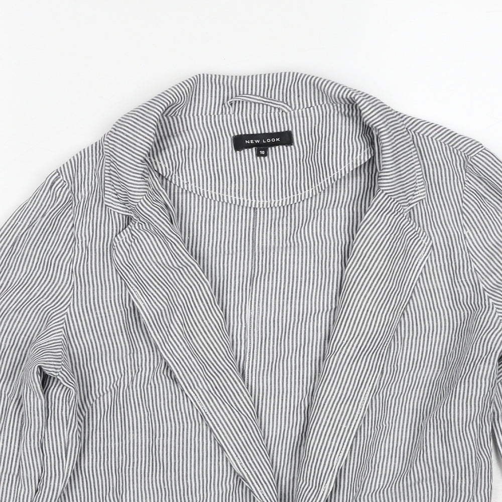 New Look Womens Green Striped Polyester Jacket Blazer Size 10 Pullover