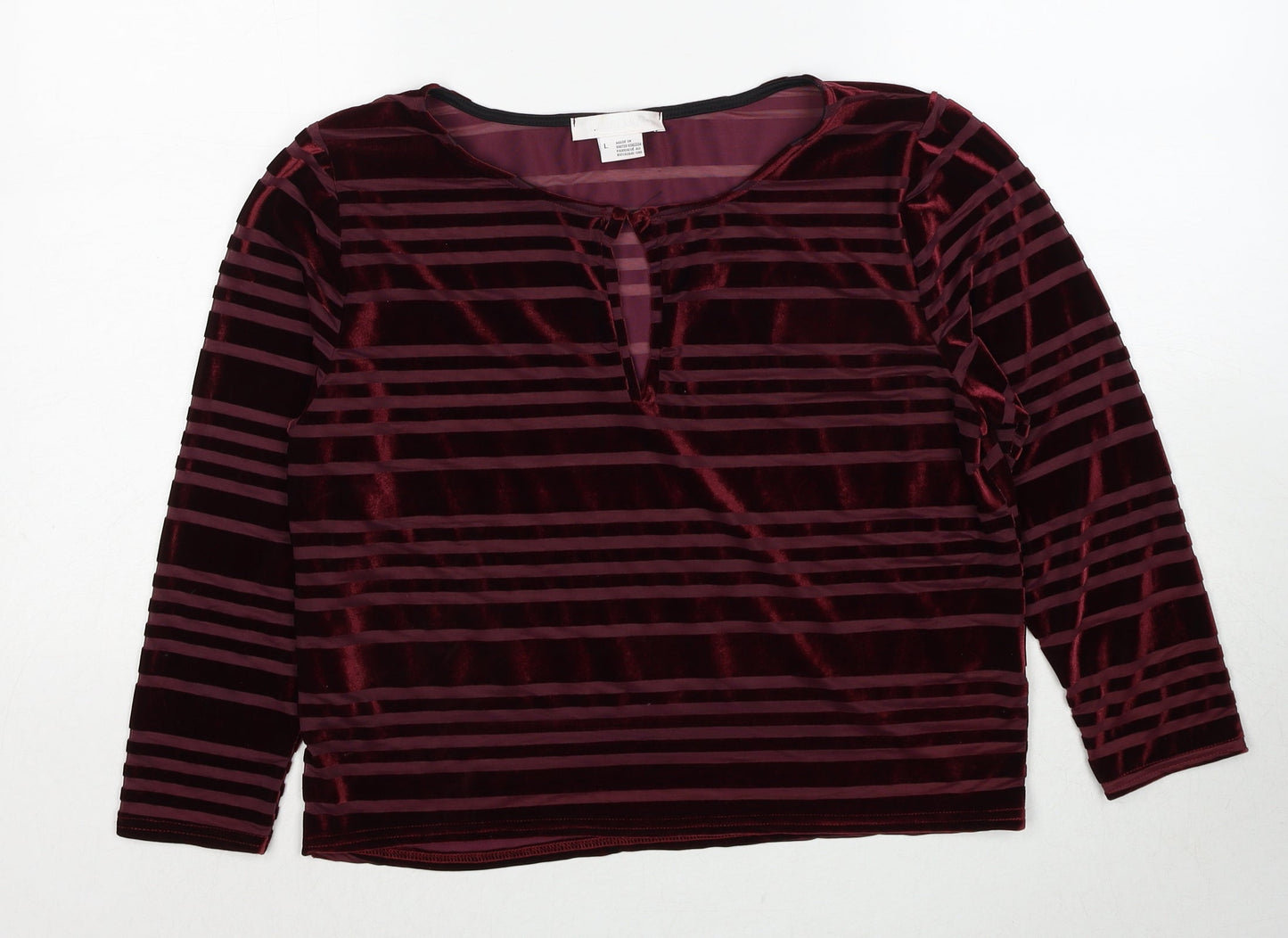 Cooperative Womens Red Striped Polyester Basic Blouse Size L Round Neck