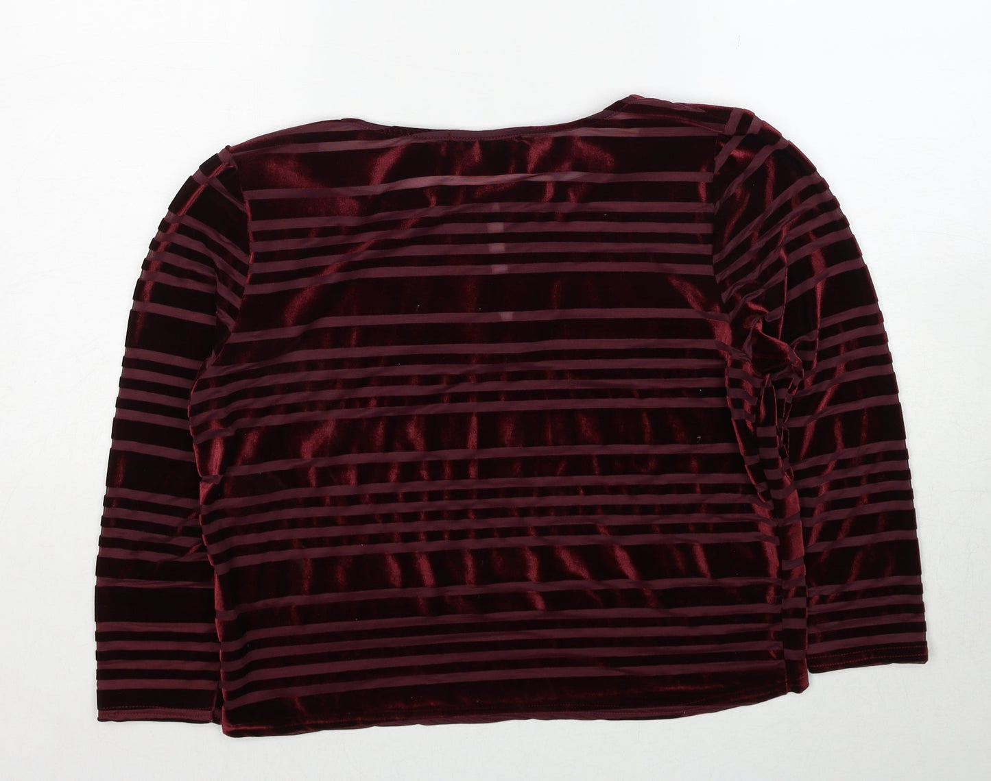 Cooperative Womens Red Striped Polyester Basic Blouse Size L Round Neck