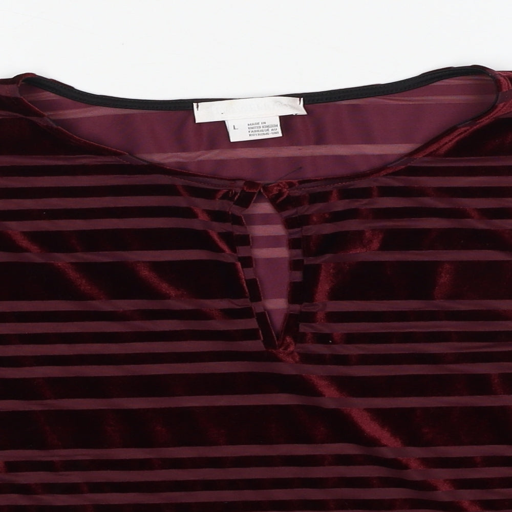 Cooperative Womens Red Striped Polyester Basic Blouse Size L Round Neck