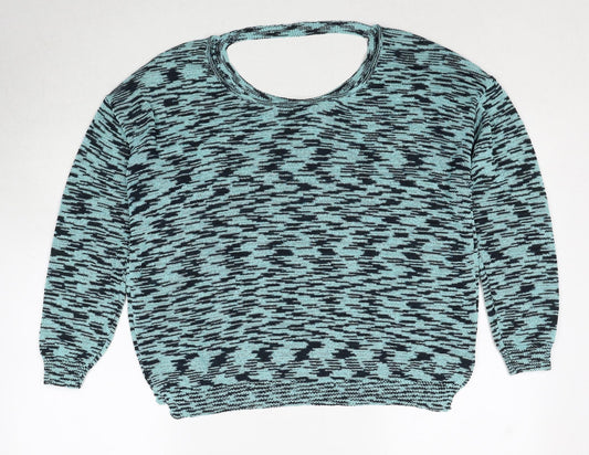 Miss Selfridge Womens Blue Round Neck Geometric Polyester Pullover Jumper Size 8
