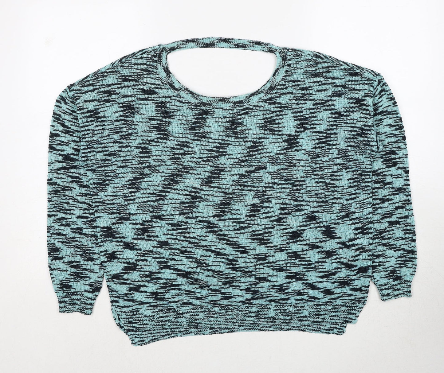 Miss Selfridge Womens Blue Round Neck Geometric Polyester Pullover Jumper Size 8