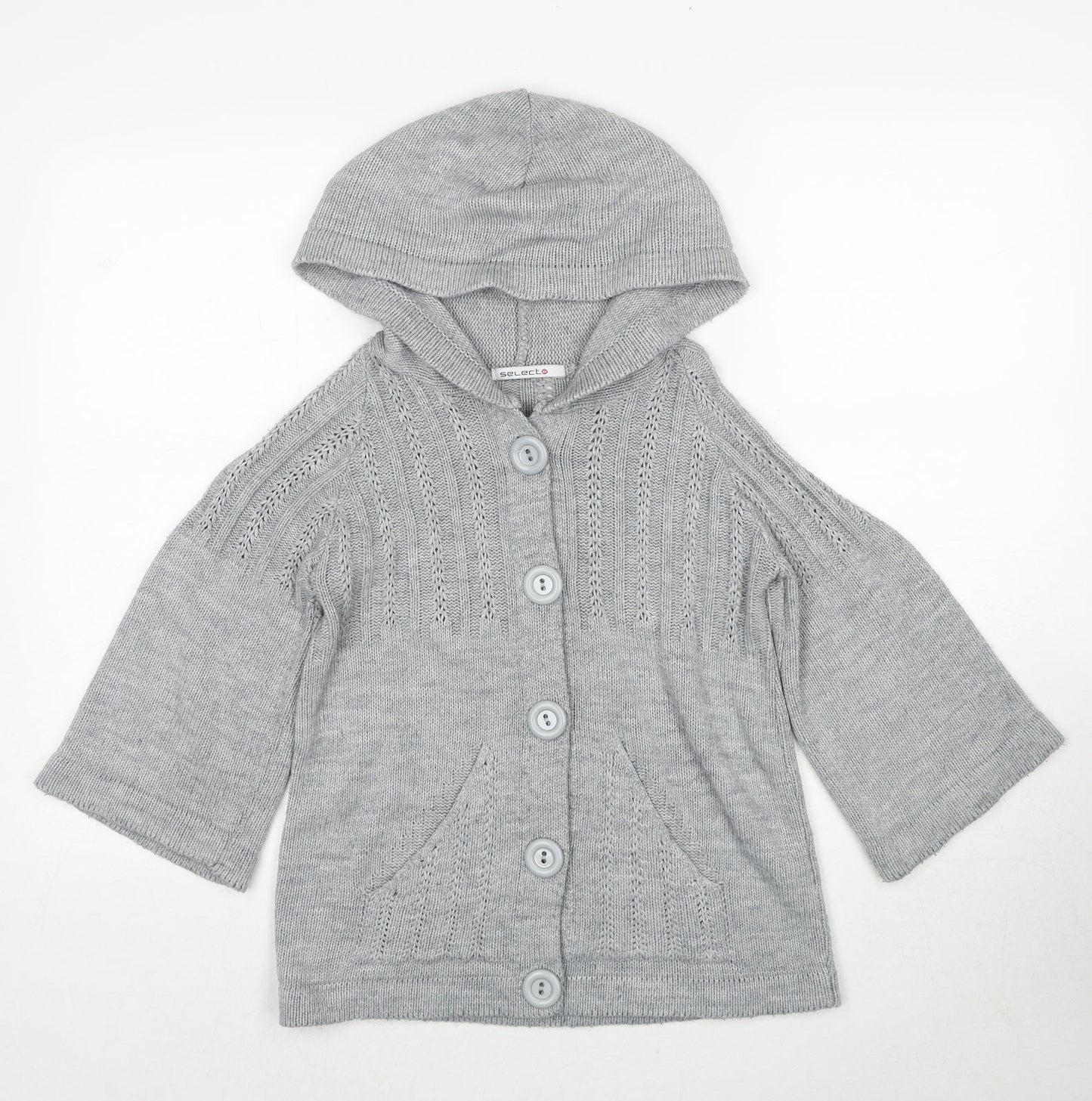 Select Womens Grey Round Neck Acrylic Cardigan Jumper Size M