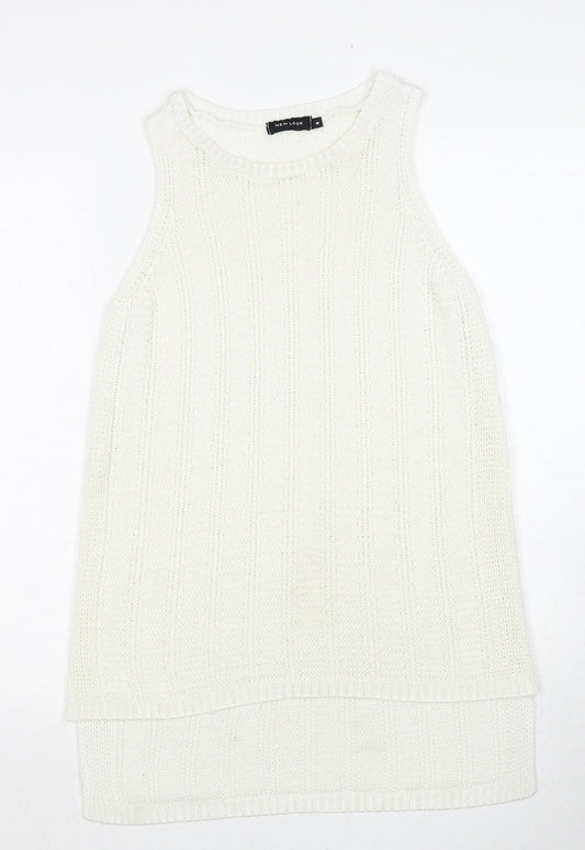 New Look Womens White Polyester Basic Tank Size 8 Round Neck