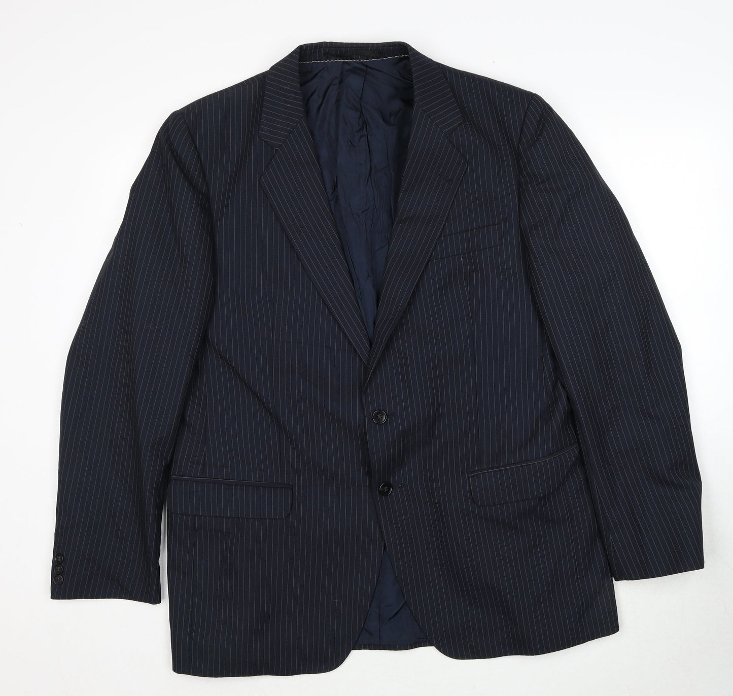 Conforn Mens Blue Striped Polyester Jacket Suit Jacket Size 44 Regular