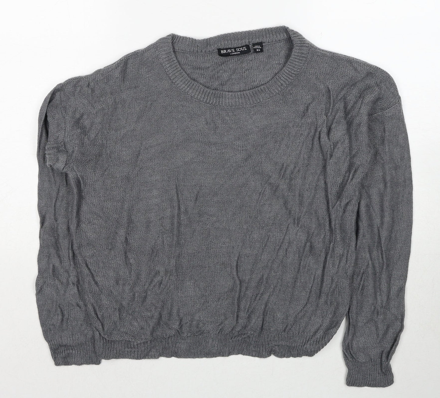 Brave Soul Womens Grey Round Neck Acrylic Pullover Jumper Size XS