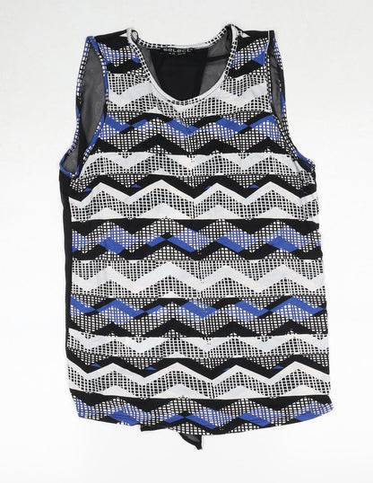 Select Womens Black Geometric Polyester Basic Tank Size 14 Round Neck - Open Back