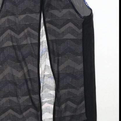 Select Womens Black Geometric Polyester Basic Tank Size 14 Round Neck - Open Back