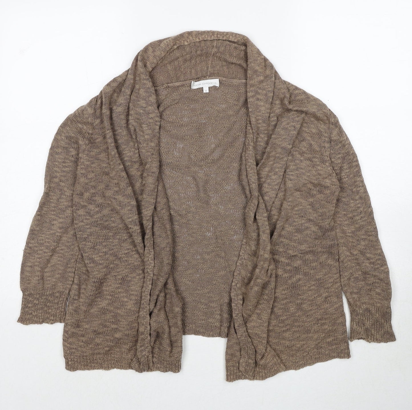 RJR.John Rocha Womens Brown V-Neck Polyester Cardigan Jumper Size 14
