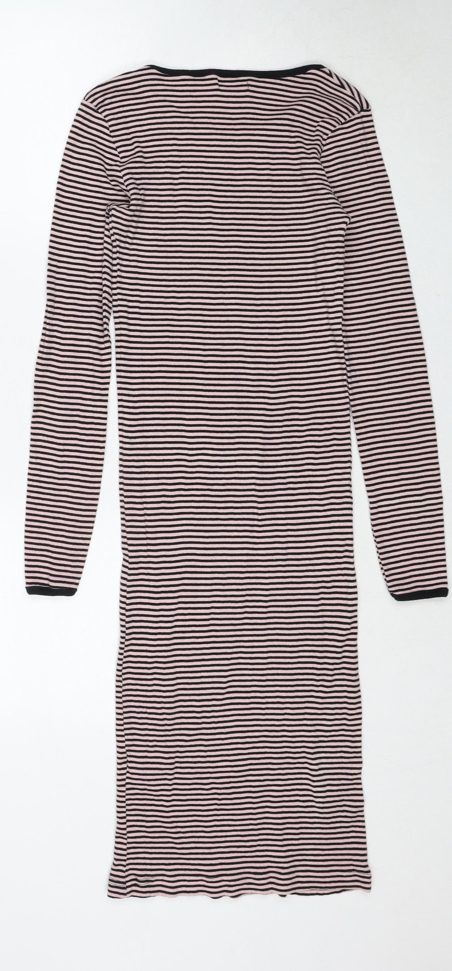 Brave Soul Womens Pink Striped Cotton Jumper Dress Size S Round Neck Pullover