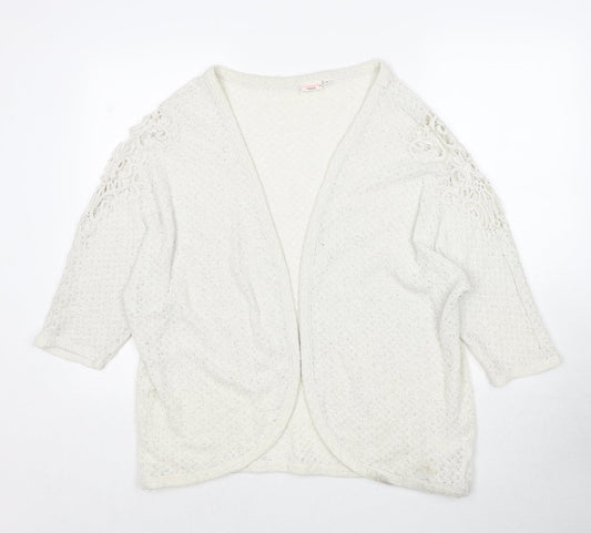Laura T. Womens Ivory V-Neck Geometric Polyester Cardigan Jumper Size 18