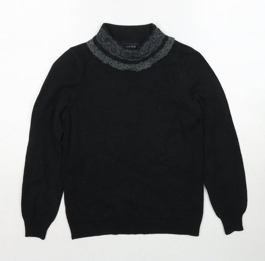 Vertical Womens Black High Neck Acrylic Pullover Jumper Size S