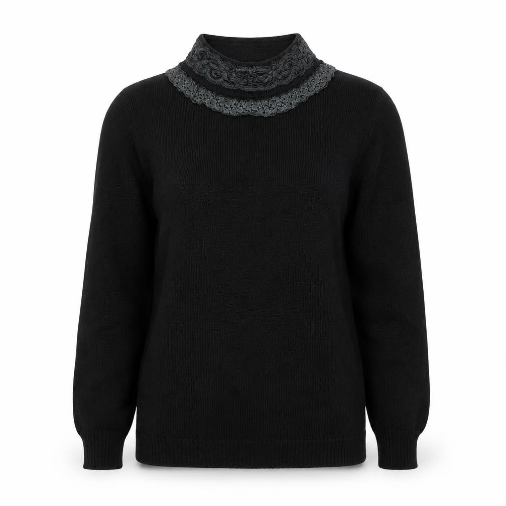 Vertical Womens Black High Neck Acrylic Pullover Jumper Size S