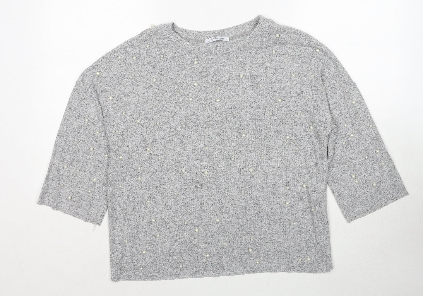 Zara Womens Grey Round Neck Viscose Pullover Jumper Size S