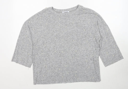 Zara Womens Grey Round Neck Viscose Pullover Jumper Size S
