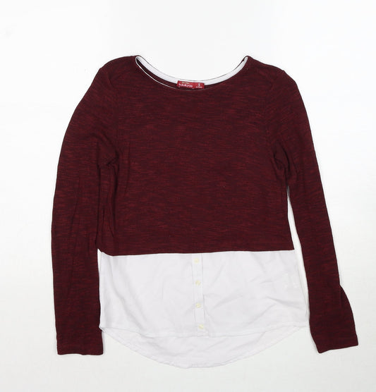 Bershka Womens Red Boat Neck Polyester Pullover Jumper Size S - Shirt Insert