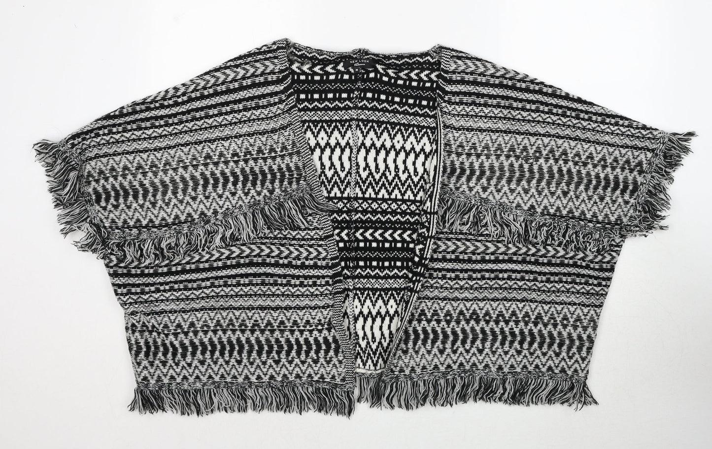 New Look Womens Black V-Neck Geometric Acrylic Cardigan Jumper Size M Pullover