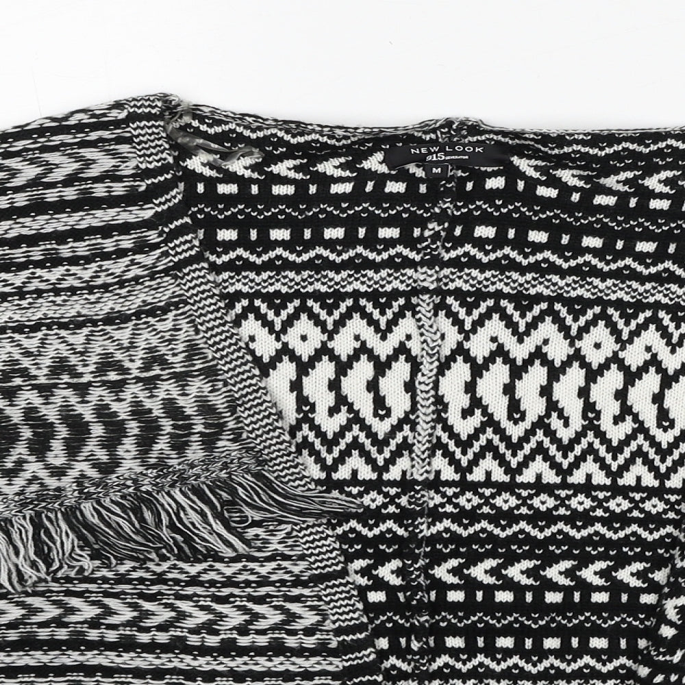 New Look Womens Black V-Neck Geometric Acrylic Cardigan Jumper Size M Pullover
