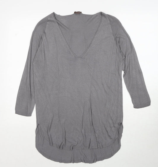 Phase Eight Womens Grey V-Neck Polyester Pullover Jumper Size XS