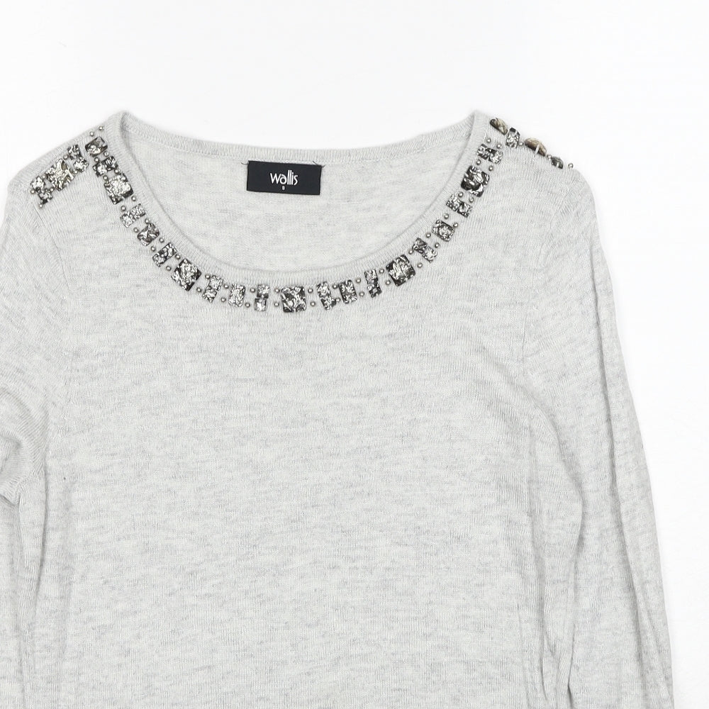 Wallis Womens Grey Round Neck Nylon Pullover Jumper Size S