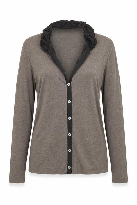 Belluna Womens Brown Collared Cotton Cardigan Jumper Size 4
