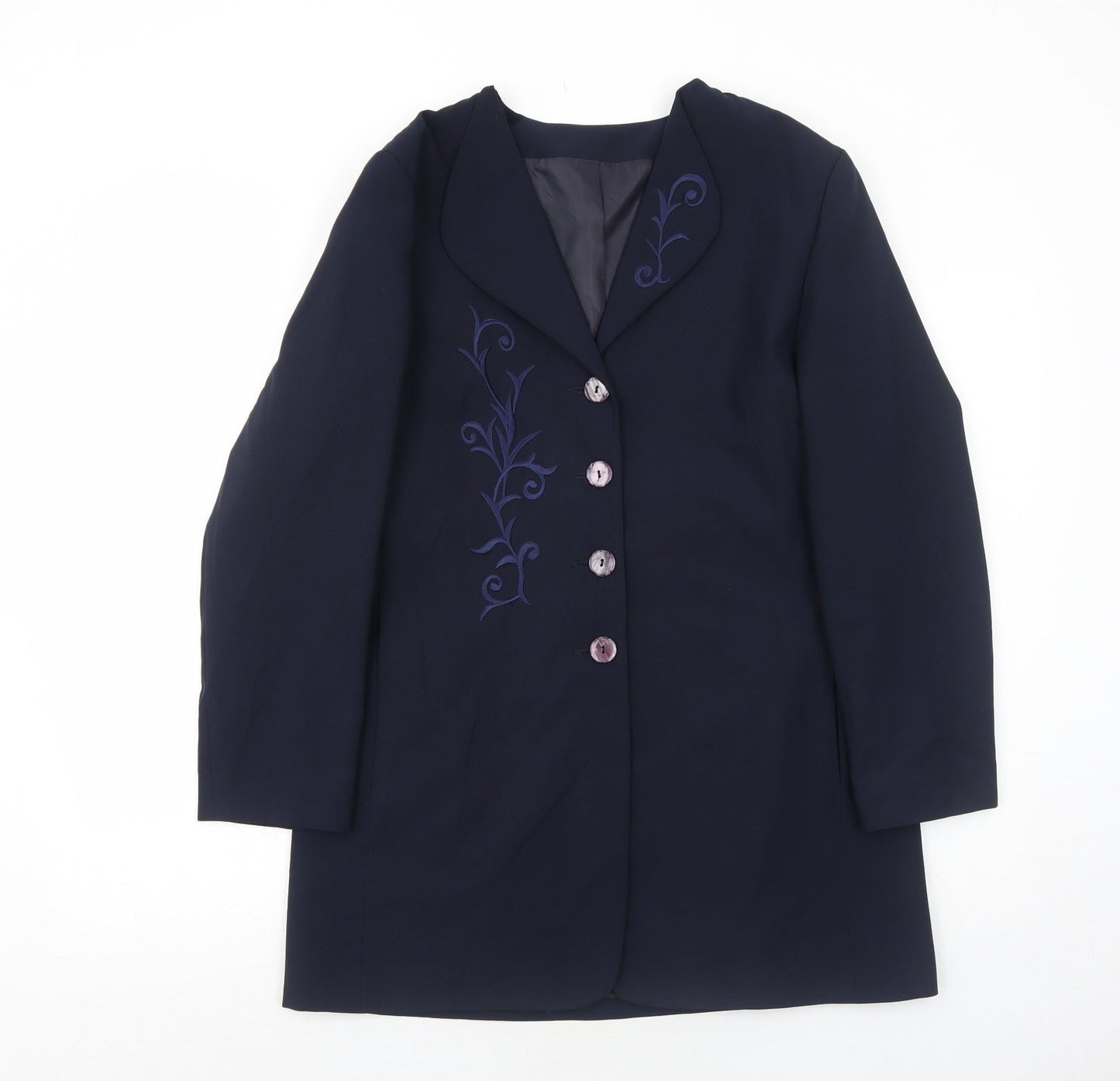 Fashion Extra Womens Blue Jacket Blazer Size 12 Buckle - Flower Detail