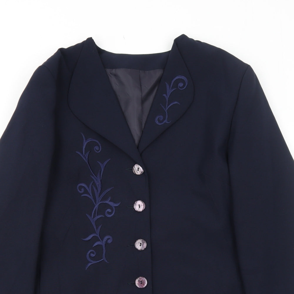 Fashion Extra Womens Blue Jacket Blazer Size 12 Buckle - Flower Detail
