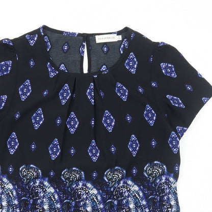 Paraphrase Womens Black Geometric Polyester Basic Blouse Size XS Round Neck