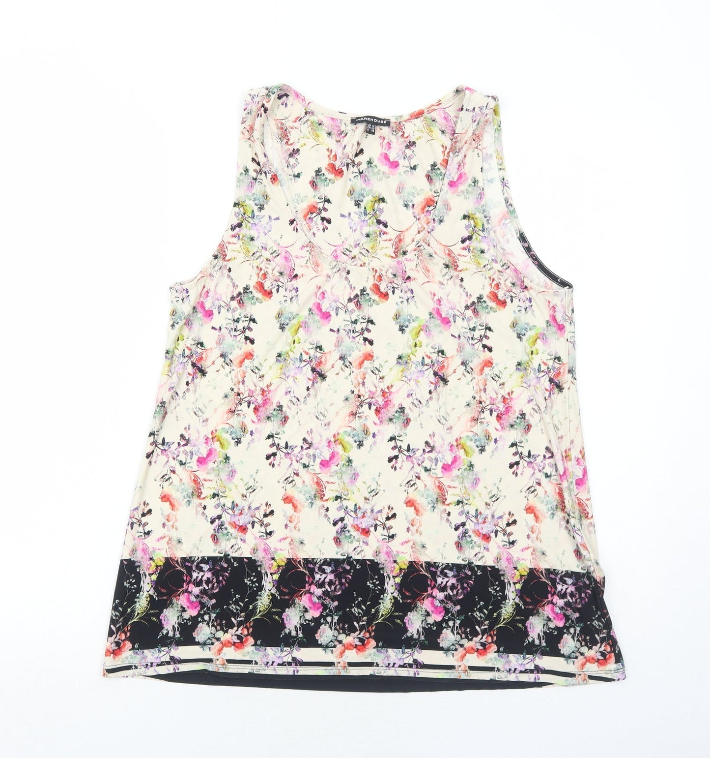 Warehouse Womens Ivory Floral Polyester Basic Tank Size 12 Round Neck