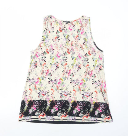 Warehouse Womens Ivory Floral Polyester Basic Tank Size 12 Round Neck