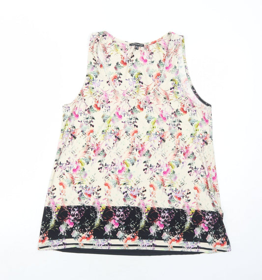 Warehouse Womens Ivory Floral Polyester Basic Tank Size 12 Round Neck