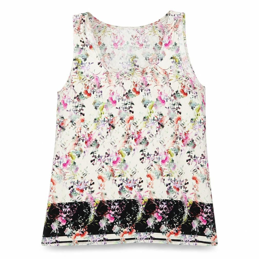 Warehouse Womens Ivory Floral Polyester Basic Tank Size 12 Round Neck