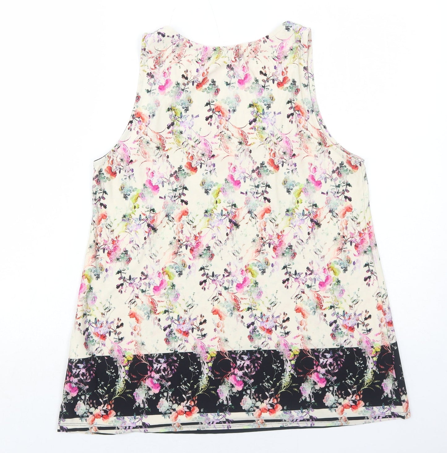 Warehouse Womens Ivory Floral Polyester Basic Tank Size 12 Round Neck