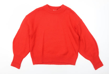 H&M Womens Red Round Neck Polyamide Pullover Jumper Size M