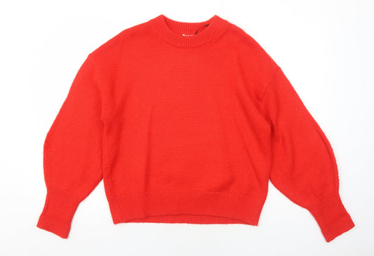 H&M Womens Red Round Neck Polyamide Pullover Jumper Size M