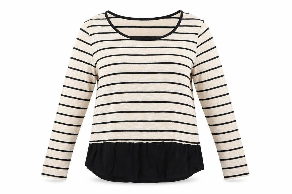 M&Co Womens Beige Round Neck Striped Viscose Pullover Jumper Size 10