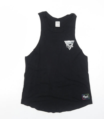PINK Womens Black Cotton Basic Tank Size S Round Neck