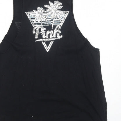 PINK Womens Black Cotton Basic Tank Size S Round Neck