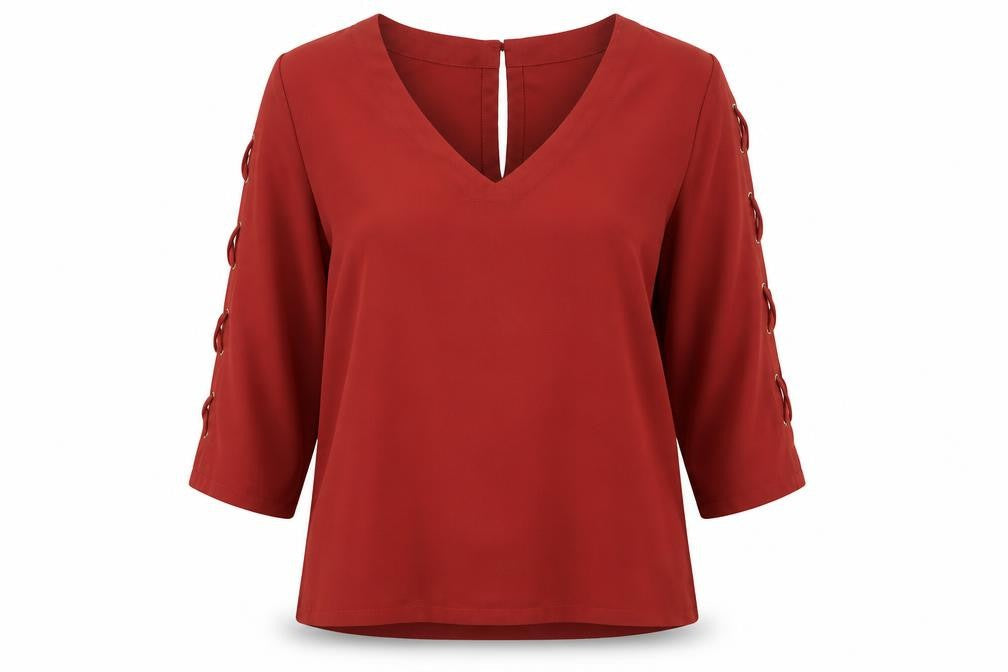 River Island Womens Orange Polyester Basic Blouse Size 8 V-Neck