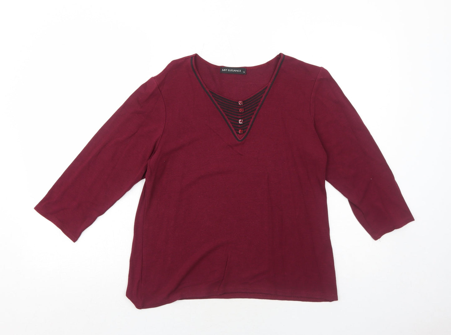 Just Elegance Womens Red Viscose Basic T-Shirt Size 14 Round Neck