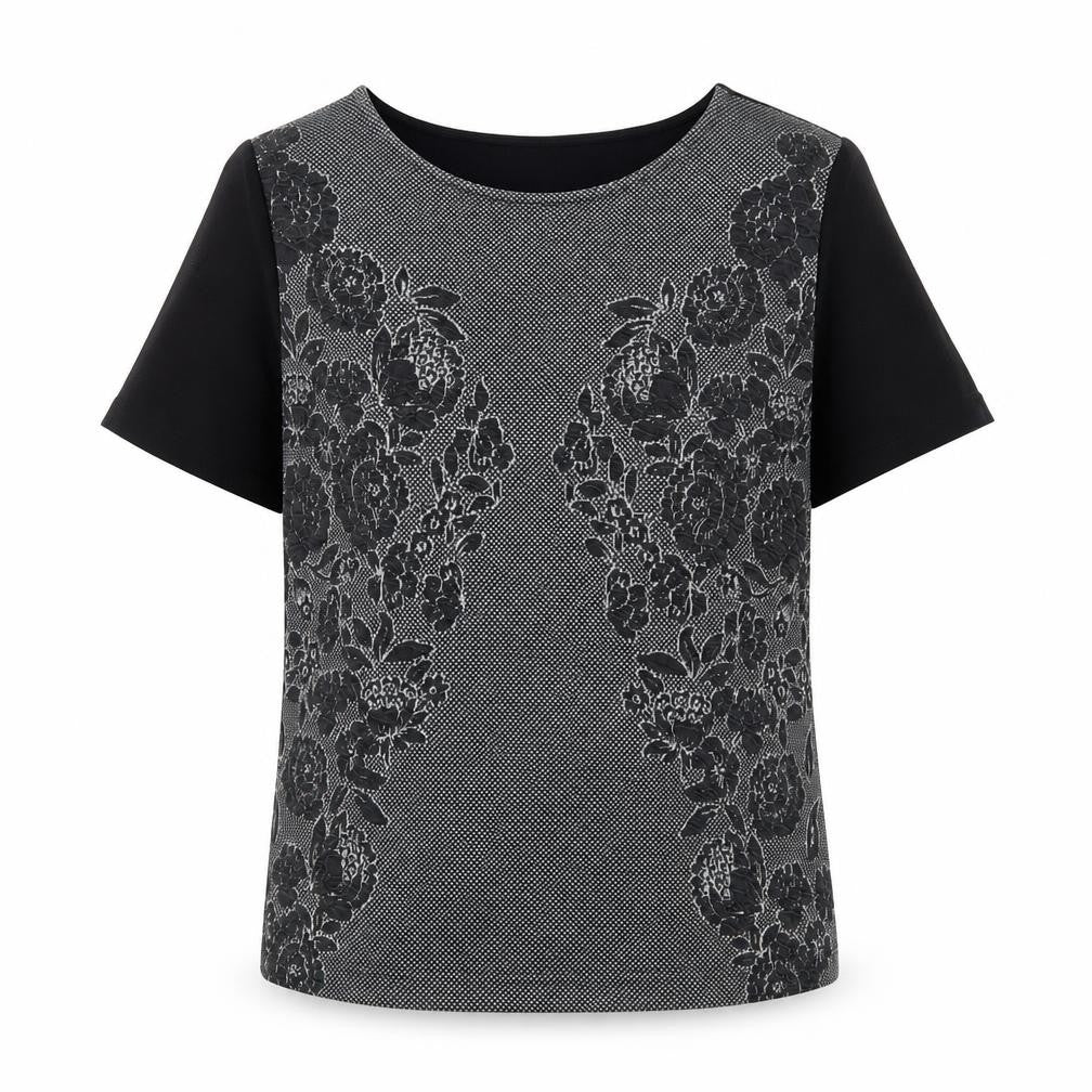 NEXT Womens Black Floral Viscose Basic T-Shirt Size 8 Round Neck