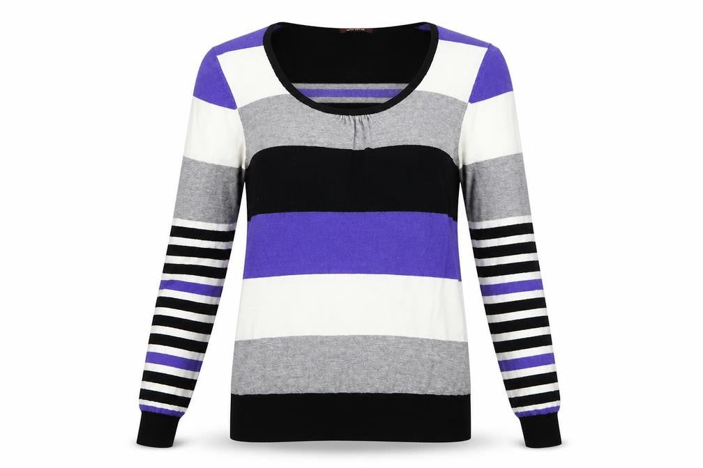 Savoir Womens Black Round Neck Striped Viscose Pullover Jumper Size 12