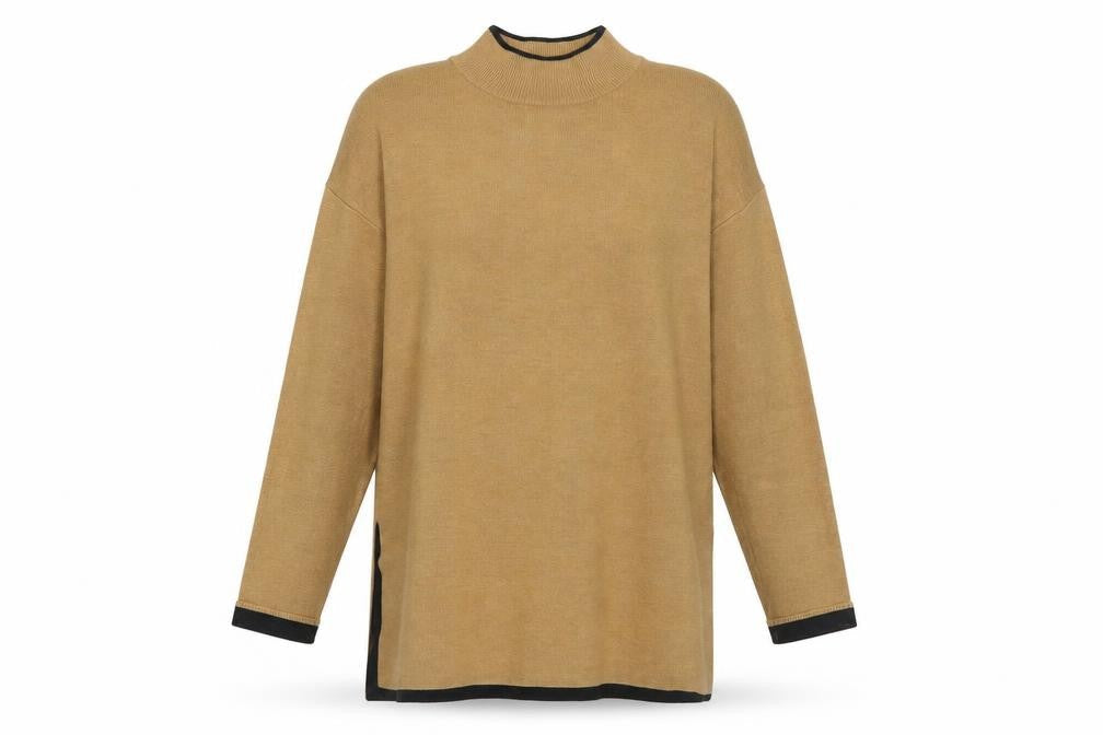 Topshop Womens Beige Mock Neck Acrylic Pullover Jumper Size 10