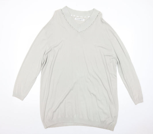 Beauty Women Womens White Viscose Jumper Dress Size L V-Neck Pullover - Size L-XL
