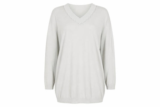 Beauty Women Womens White Viscose Jumper Dress Size L V-Neck Pullover - Size L-XL