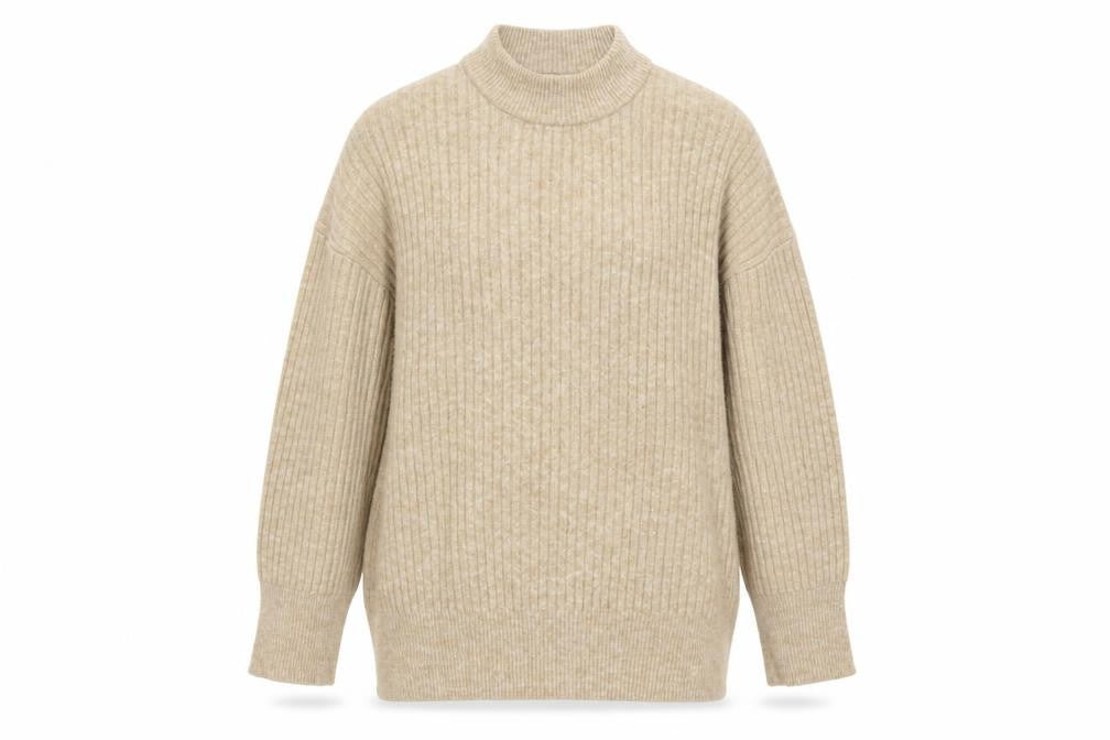 H&M Womens Beige Mock Neck Polyester Pullover Jumper Size XS