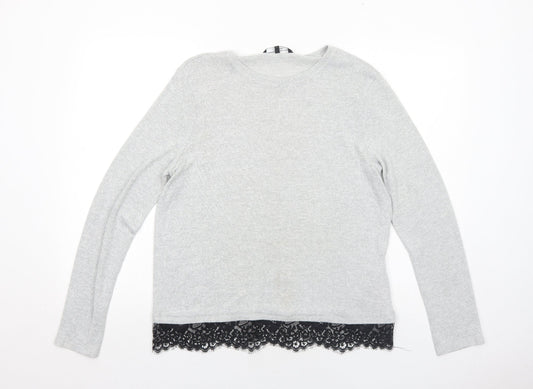 VERO MODA Womens Grey Round Neck Viscose Pullover Jumper Size L - Lace Detail