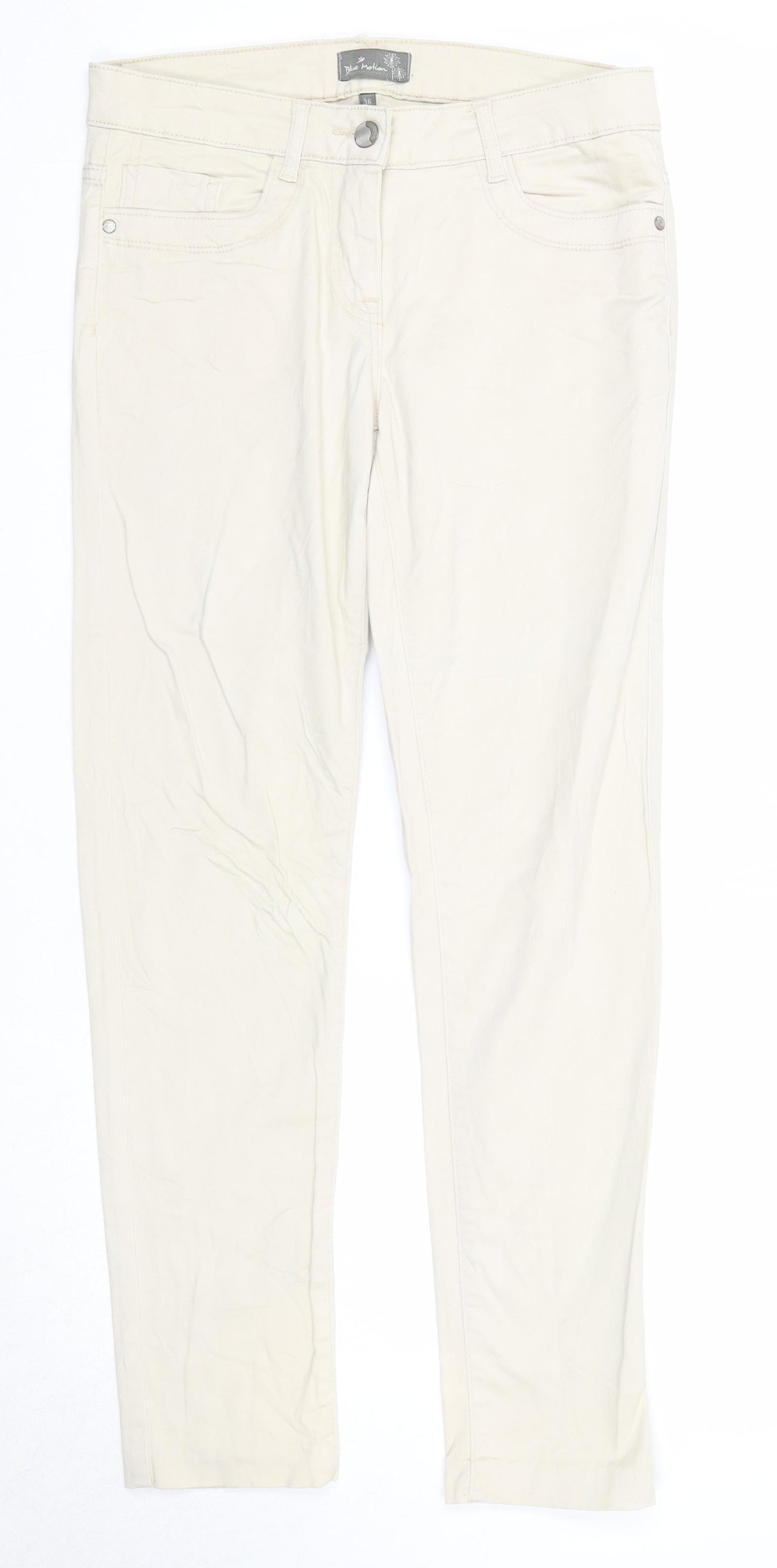 Blue Motion Womens Beige Cotton Trousers Size 8 Regular Zip