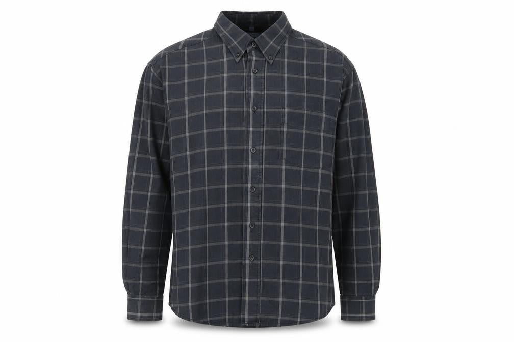 Cohesion Mens Grey Check Cotton Button-Up Size L Collared Button